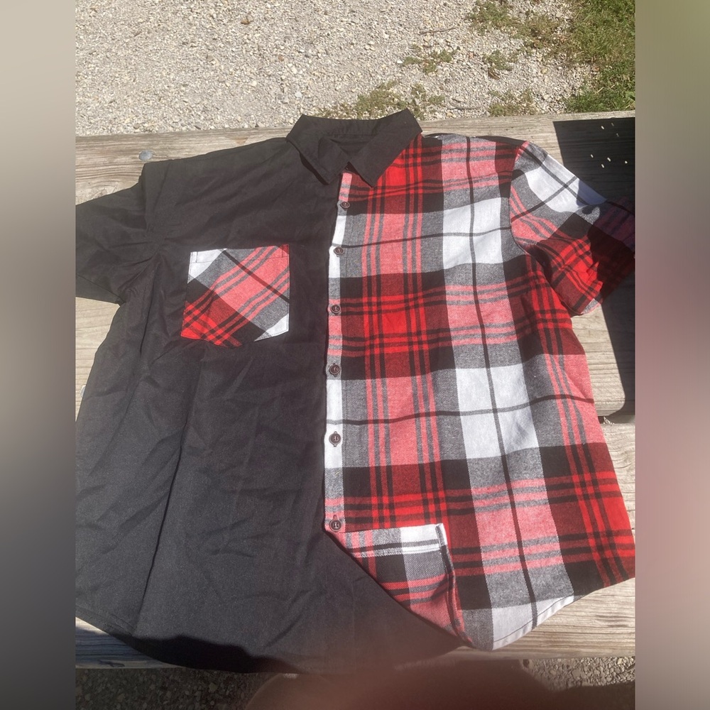 Plaid button up shirt with front pocket